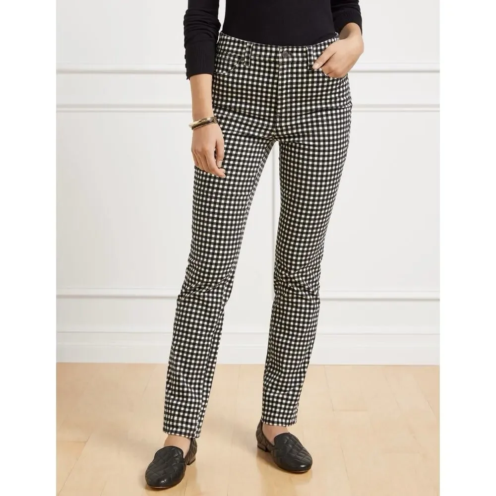 TALBOTS Black White Checked Plaid Corduroy Straight Leg Pants Women's Size 16